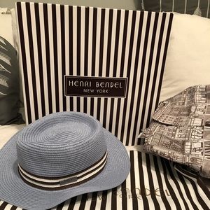 NWT Henri Bendel blue straw fedora